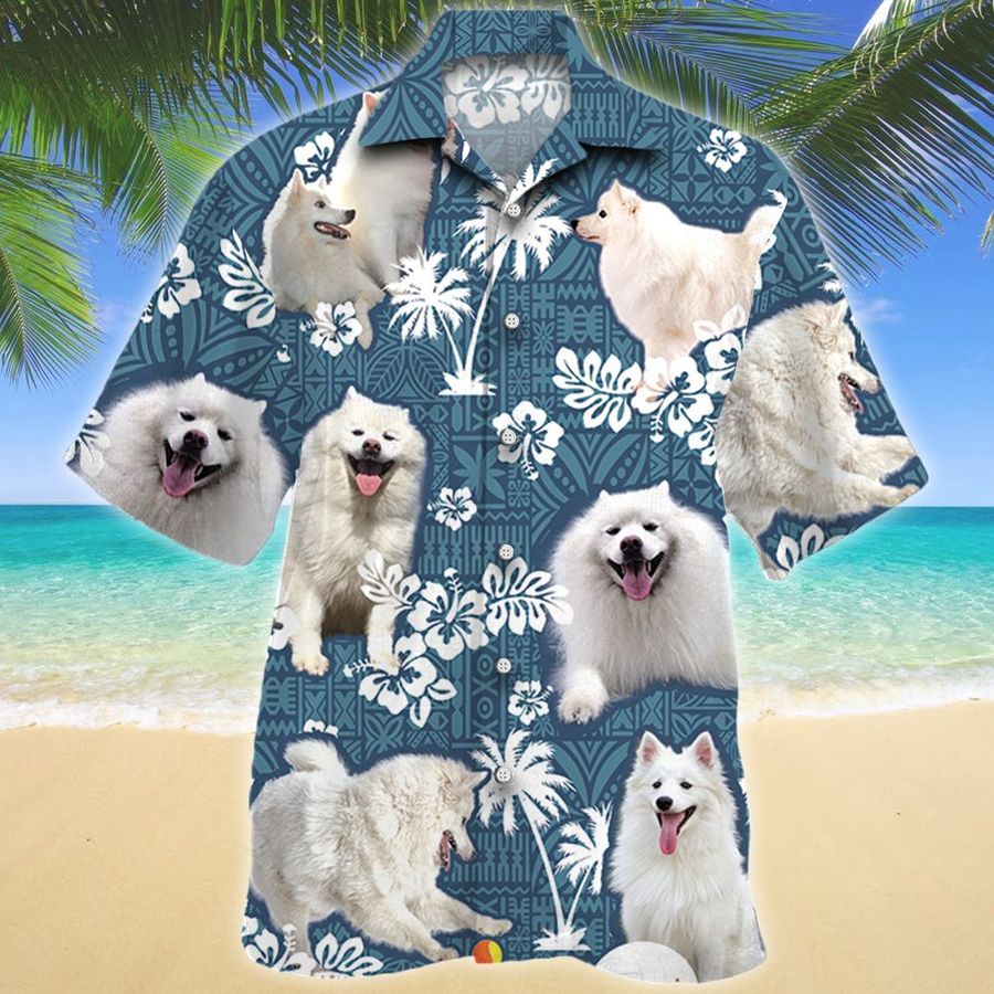 American Eskimo Dog Blue Tribal Pattern Hawaii Shirt