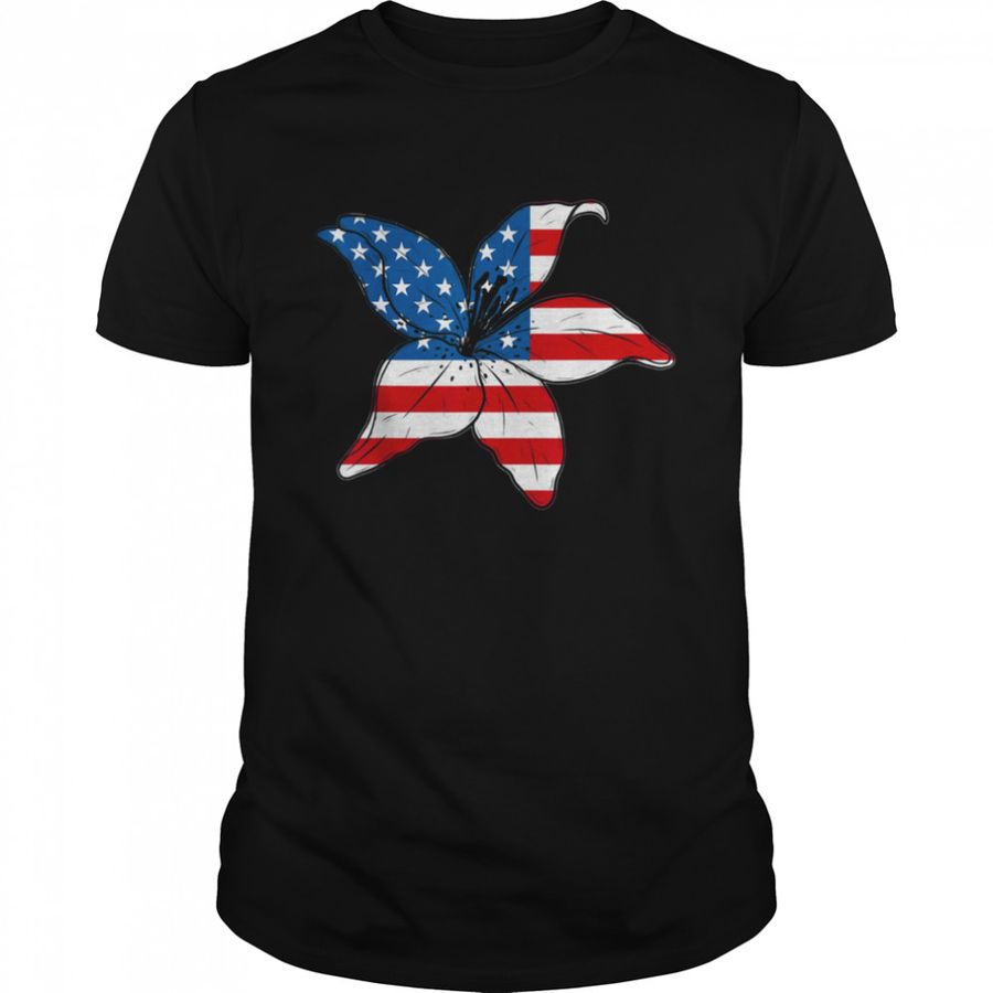 American Flag Lilly Flower Military Shirt