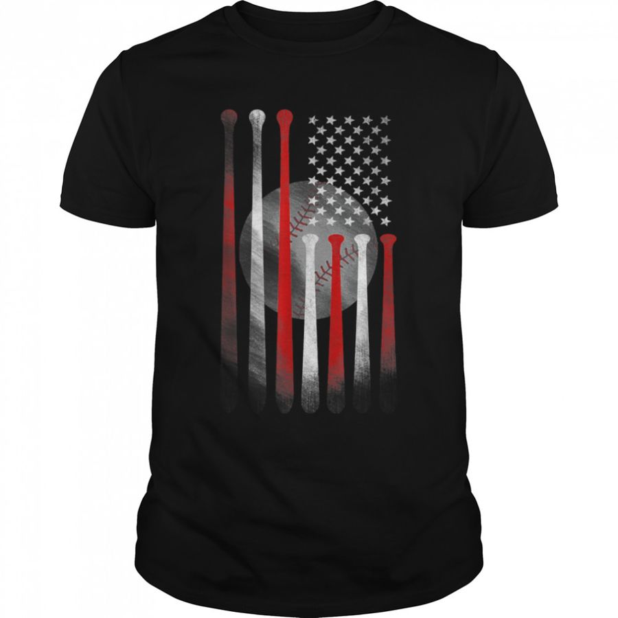 American Flag Vintage Baseball Flag T Shirt, Dad, Mom Tee T-Shirt B0B7F4X72V
