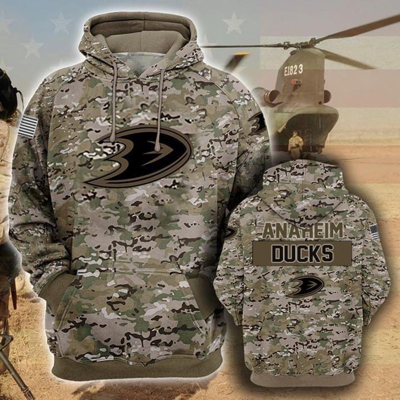 Anaheim Ducks Camouflage Veteran Pullover And Zippered Hoodies Custom 3D Graphic Printed 3D Hoodie All Over Print Hoodie For Men For Women