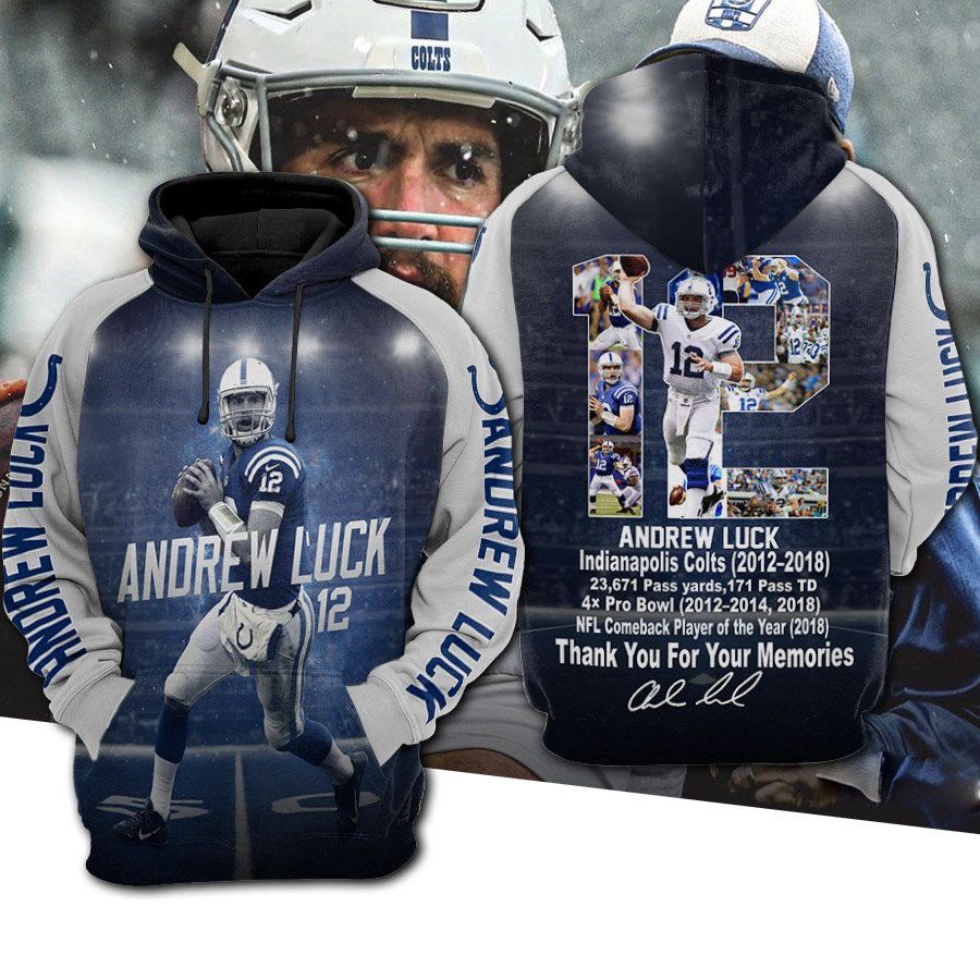 Andrew Luck 12 Thank You For The Memories Signature Men And Women 3D Full Printing Hoodie Andrew Luck 12 Indianapolis Colts NFL 3D Full Printing Shirt