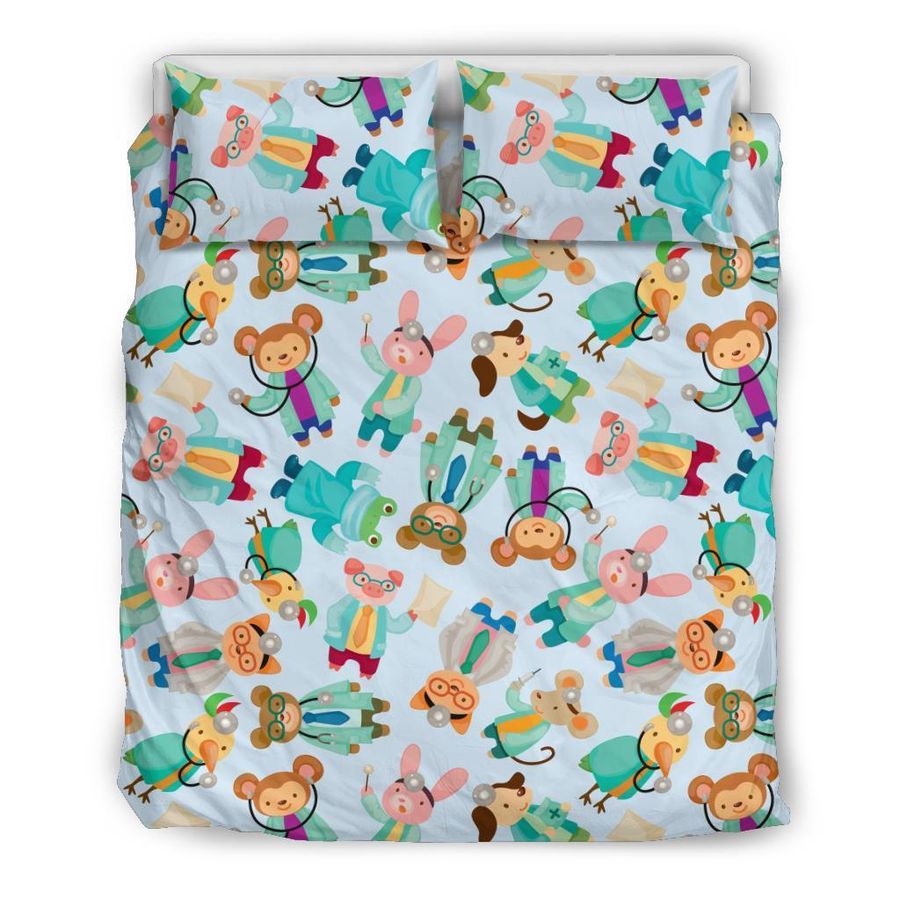 Animal Nurse Pattern Print Duvet Cover Bedding Set