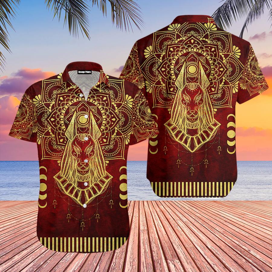 Anubis Pattern In Red Aloha Hawaiian Shirt.png