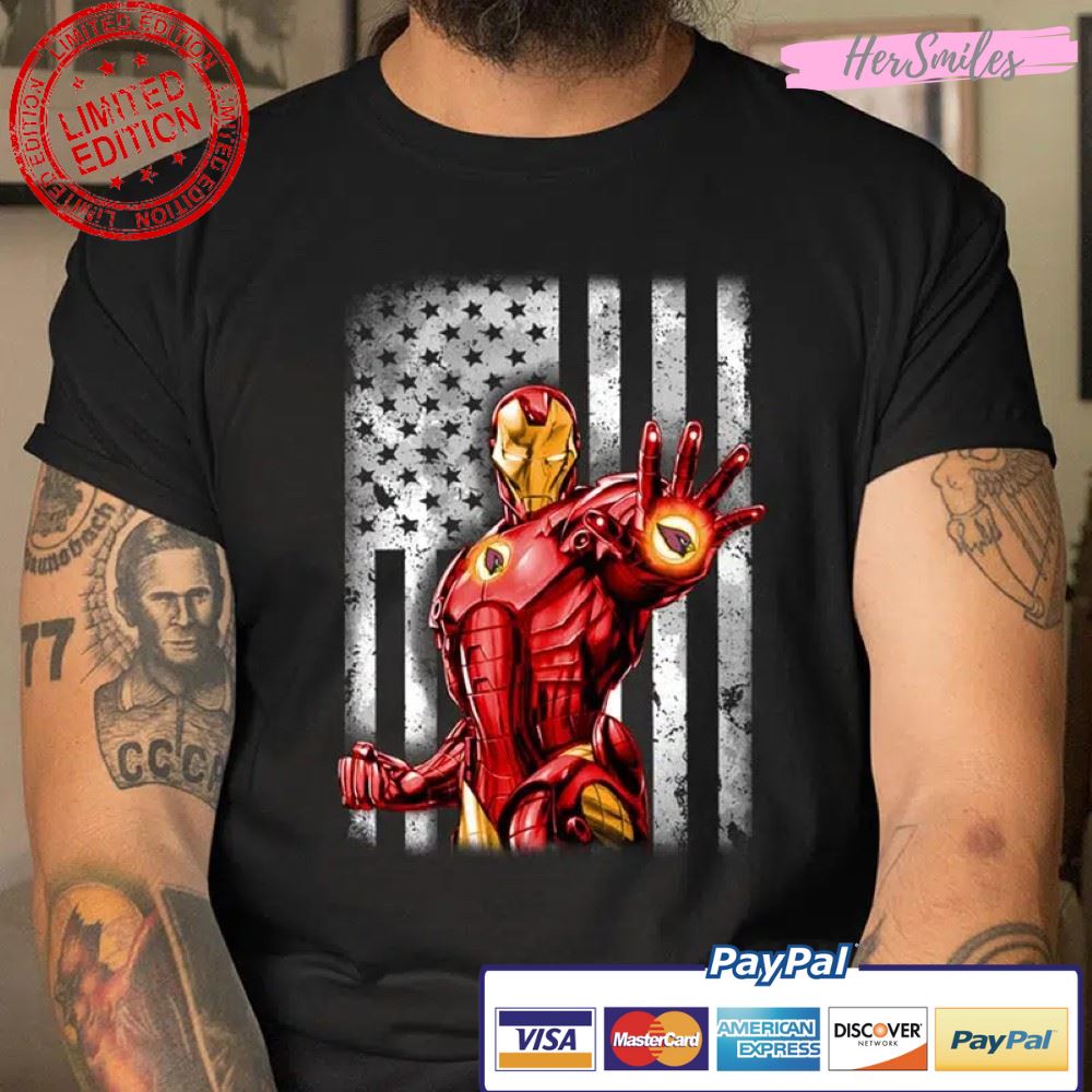 Arizona Cardinals NFL Football Iron Man Avengers American Flag T Shirt