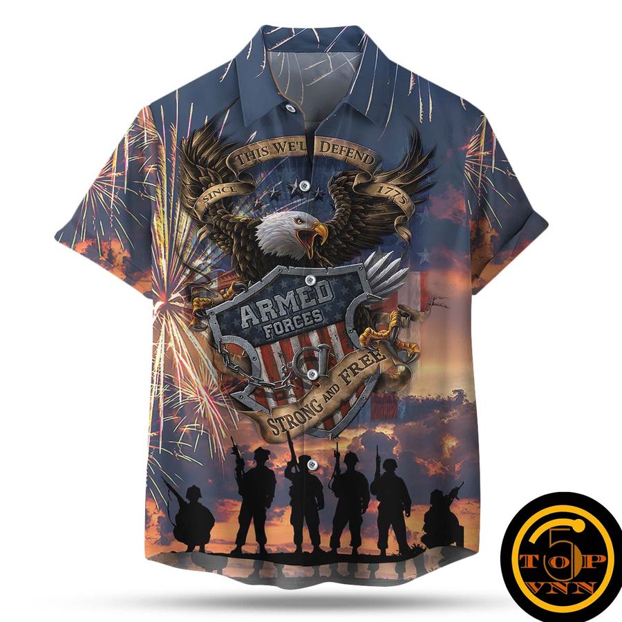 Armed Forces Bald Eagle This We’ll Defend US Flag Hawaiian Shirt