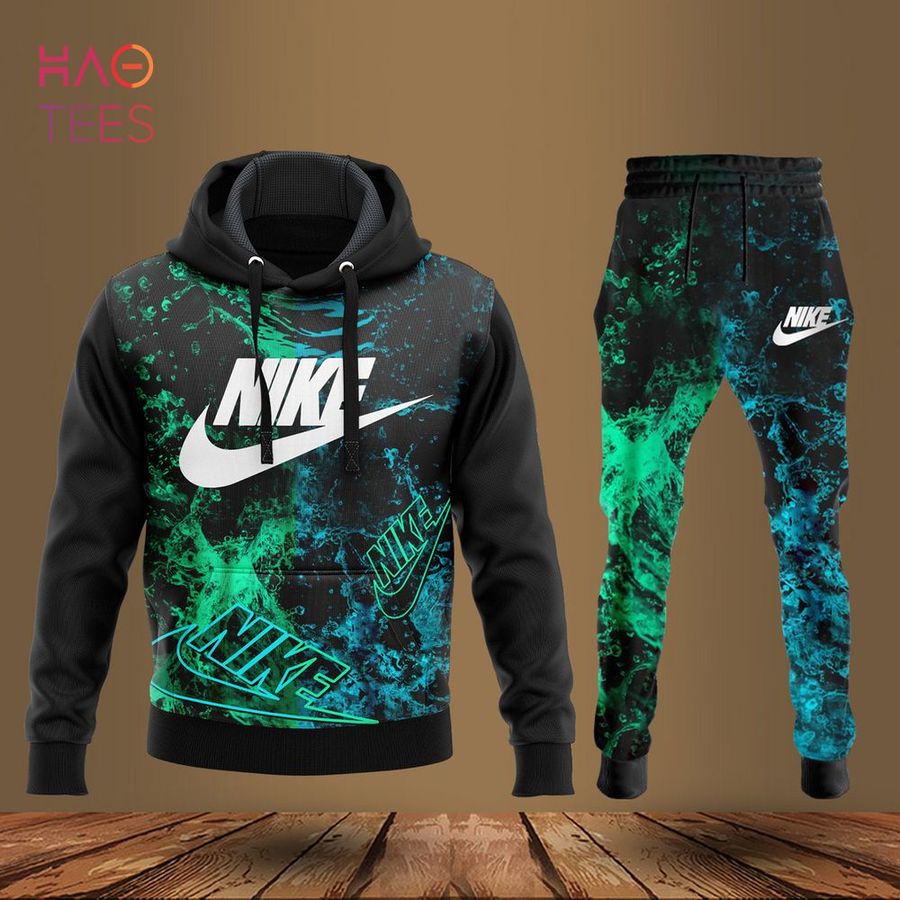 [Available] NIKE Black Green Blue Luxury Brand Hoodie And Pants Limited Edition
