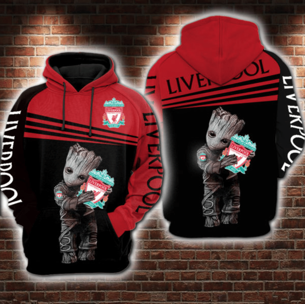 Baby Groot Hug Liverpool Football Club Men And Women 3D Full Printing Hoodie And Zip Up Hoodie Baby Groot Liverpool FC 3D Full Printing Shirt