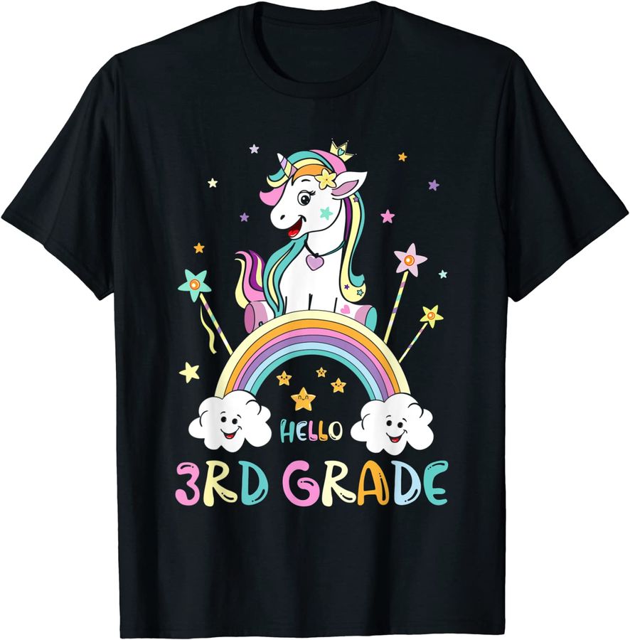 Back To School Hello 3rd Grade Rainbow Unicorn Teachers Kids
