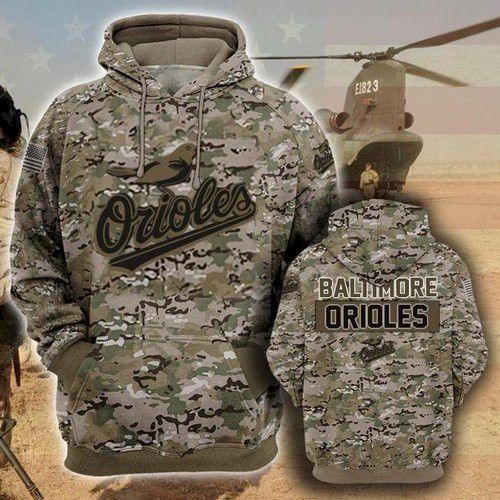 Baltimore Orioles Camouflage Veteran Pullover And Zippered Hoodies 3D