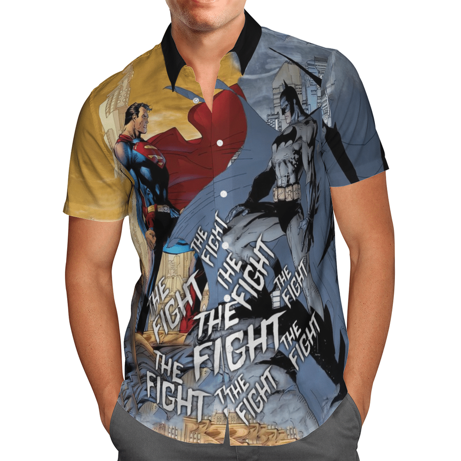 Batman and Superman The Fight Hawaiian Shirt Summer Shirt.png