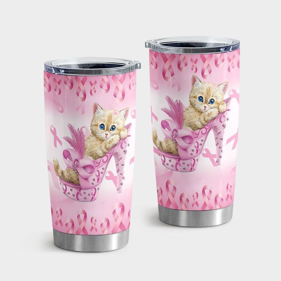 Bc Stainless Steel Tumbler, Breast Cancer Cute Cat Tumbler Tumbler Cup 20oz , Tumbler Cup 30oz, Straight Tumbler 20oz