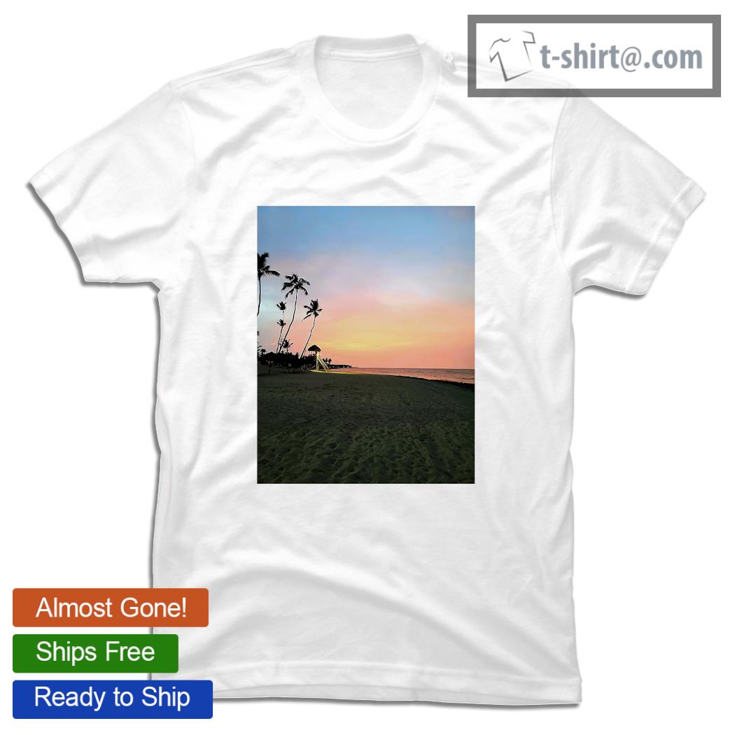 Beach sunset pink sky and palm trees shirt