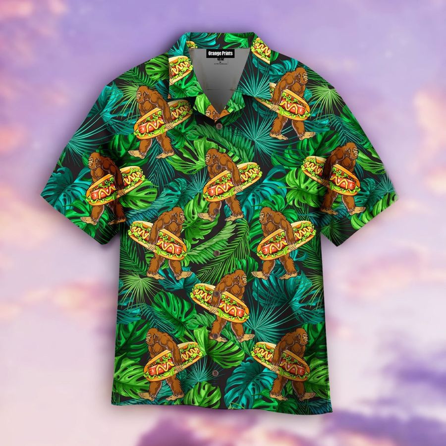 Bigfoot Love Eating Hot Dog Aloha Hawaiian Shirt