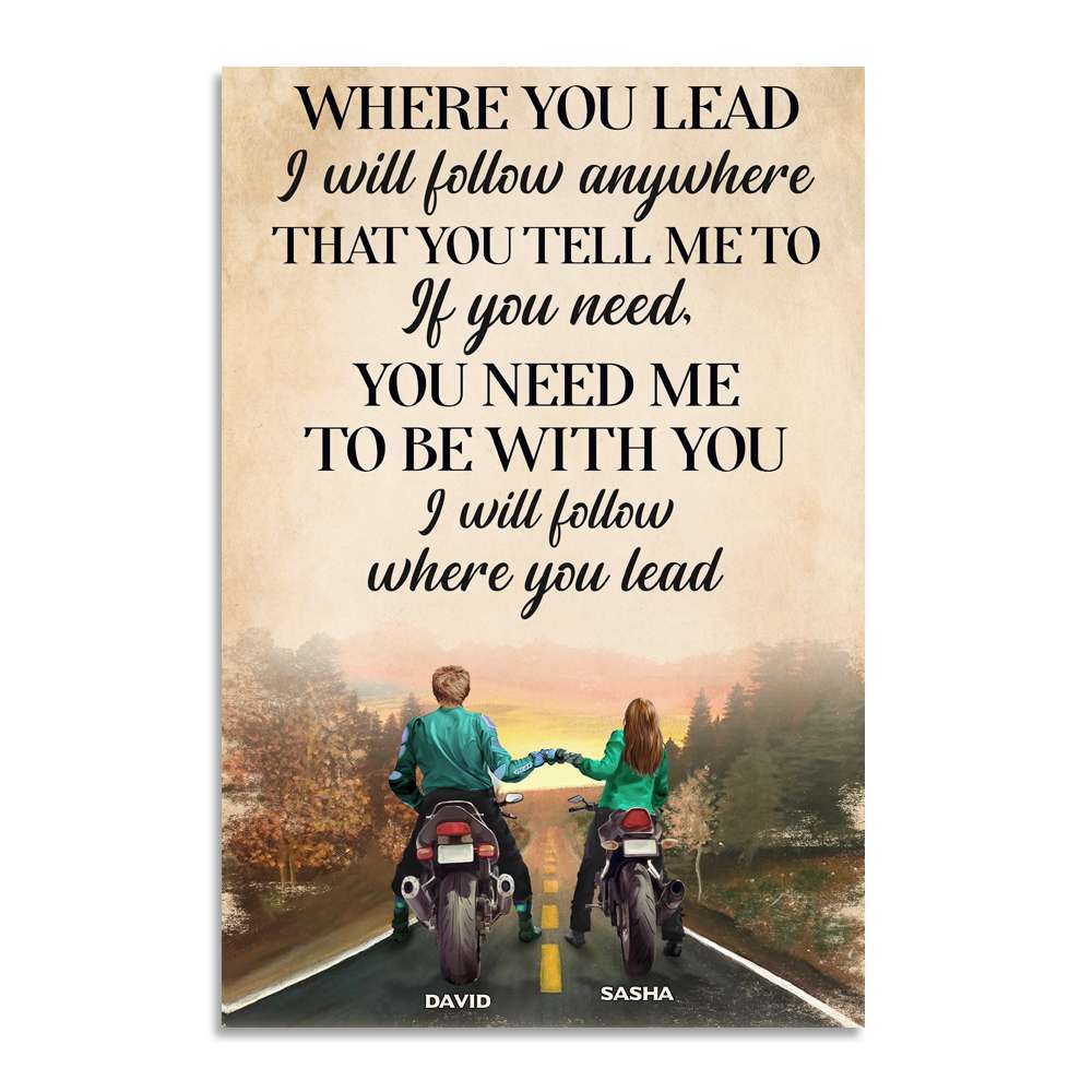 Biker Couple Where you lead Personalized Poster