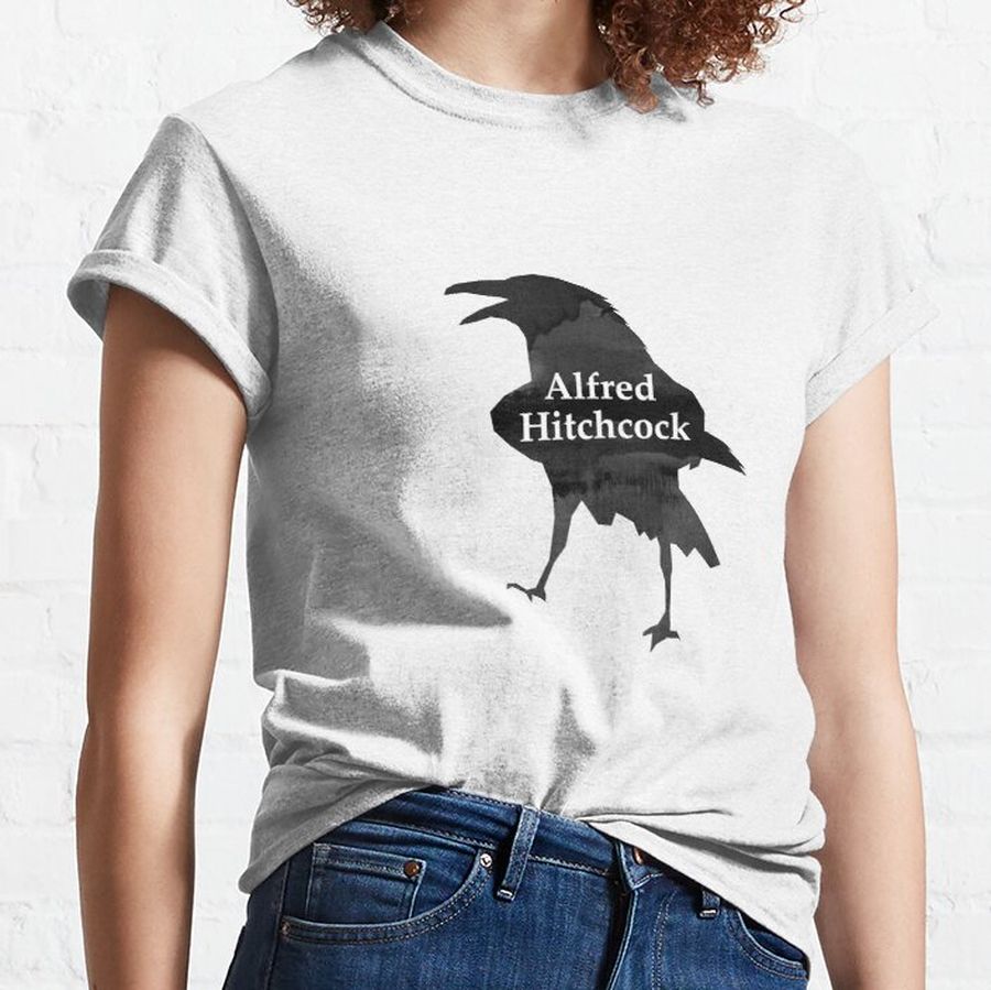 Bird Artwork Rolled Ink Silhouette of Alfred Hitchcock Classic T-Shirt
