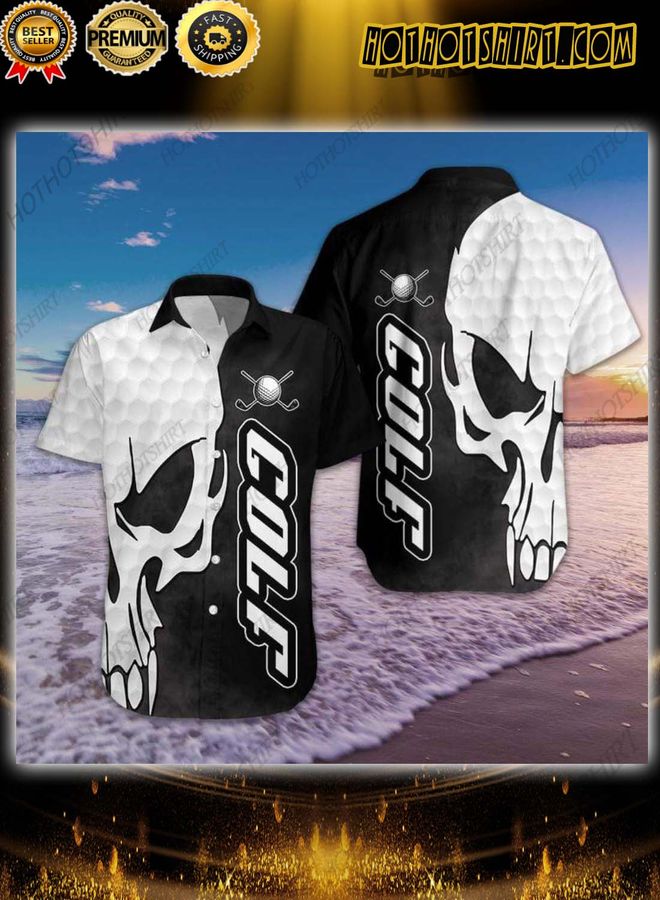 Black And White Golf Skull Hawaiian Shirt And Shorts