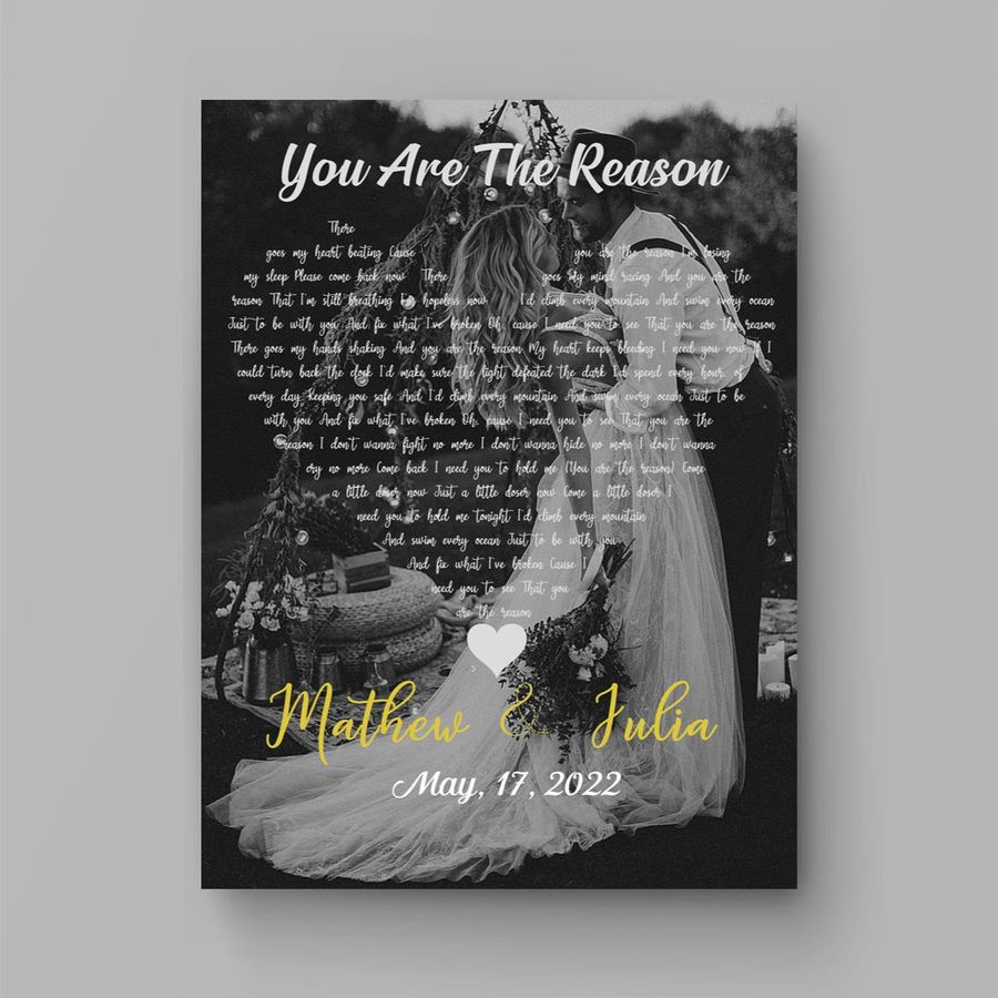Black and White You Are The Reason Song Lyrics on Photo Canvas Print
