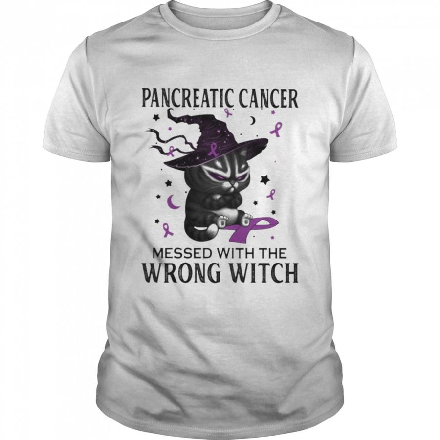 Black Cat Pancreatic Cancer messed with the wrong Witch halloween shirt