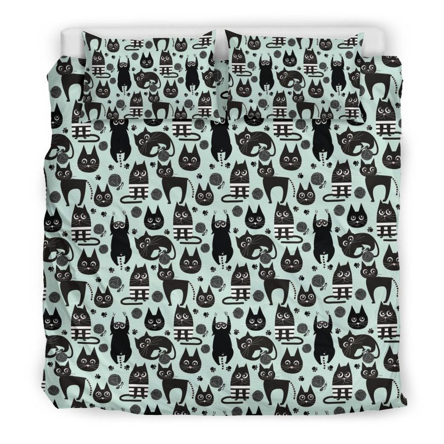 Black Kitten Cat Pattern Print Duvet Cover Bedding Set