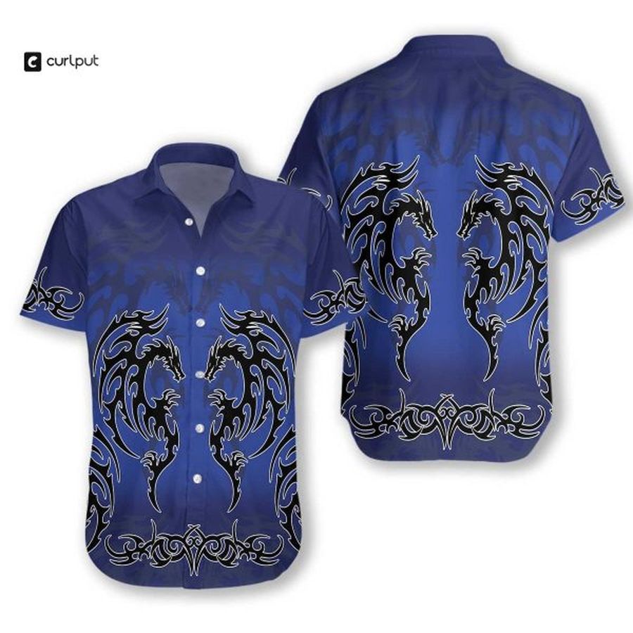 Blue Tribal Dragon Hawaiian Shirt