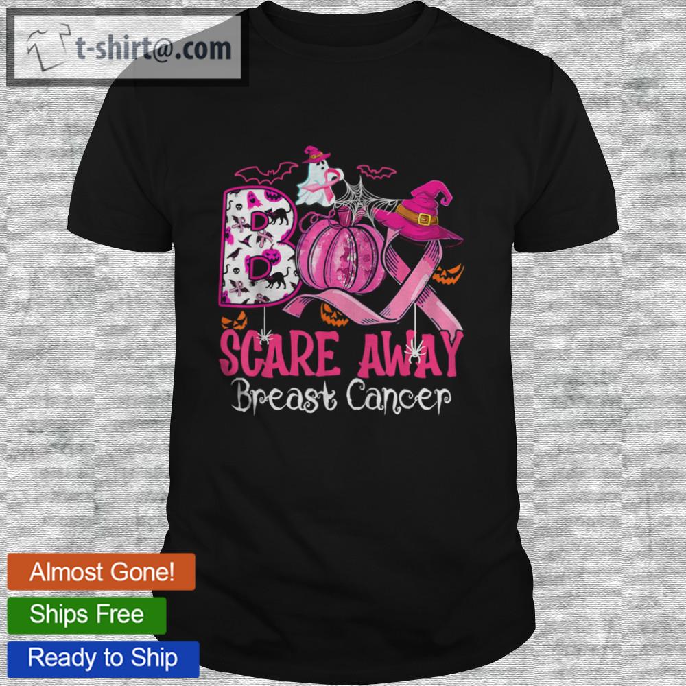 Boo scare away breast cancer pink ribbon spider halloween t-shirt