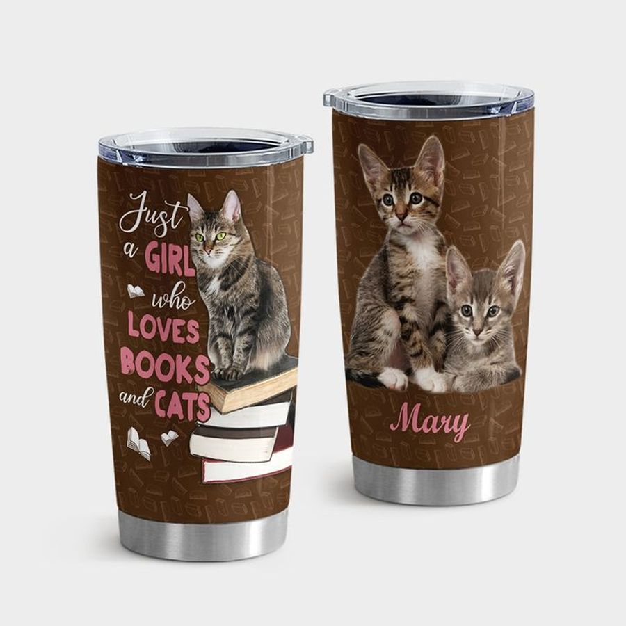 Book Tumbler With Lid, Just A Girl Who Loves Books And Cats Tumbler Tumbler Cup 20oz , Tumbler Cup 30oz, Straight Tumbler 20oz