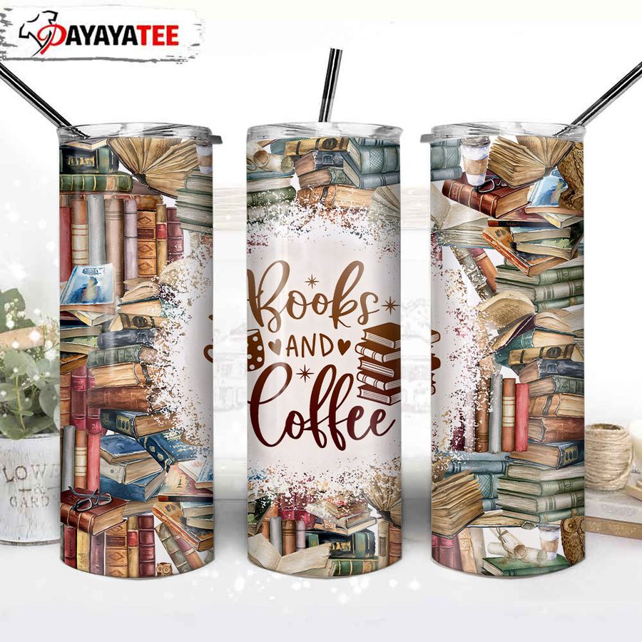 Books and Coffee 20oz Stainless Steel Skinny Tumbler