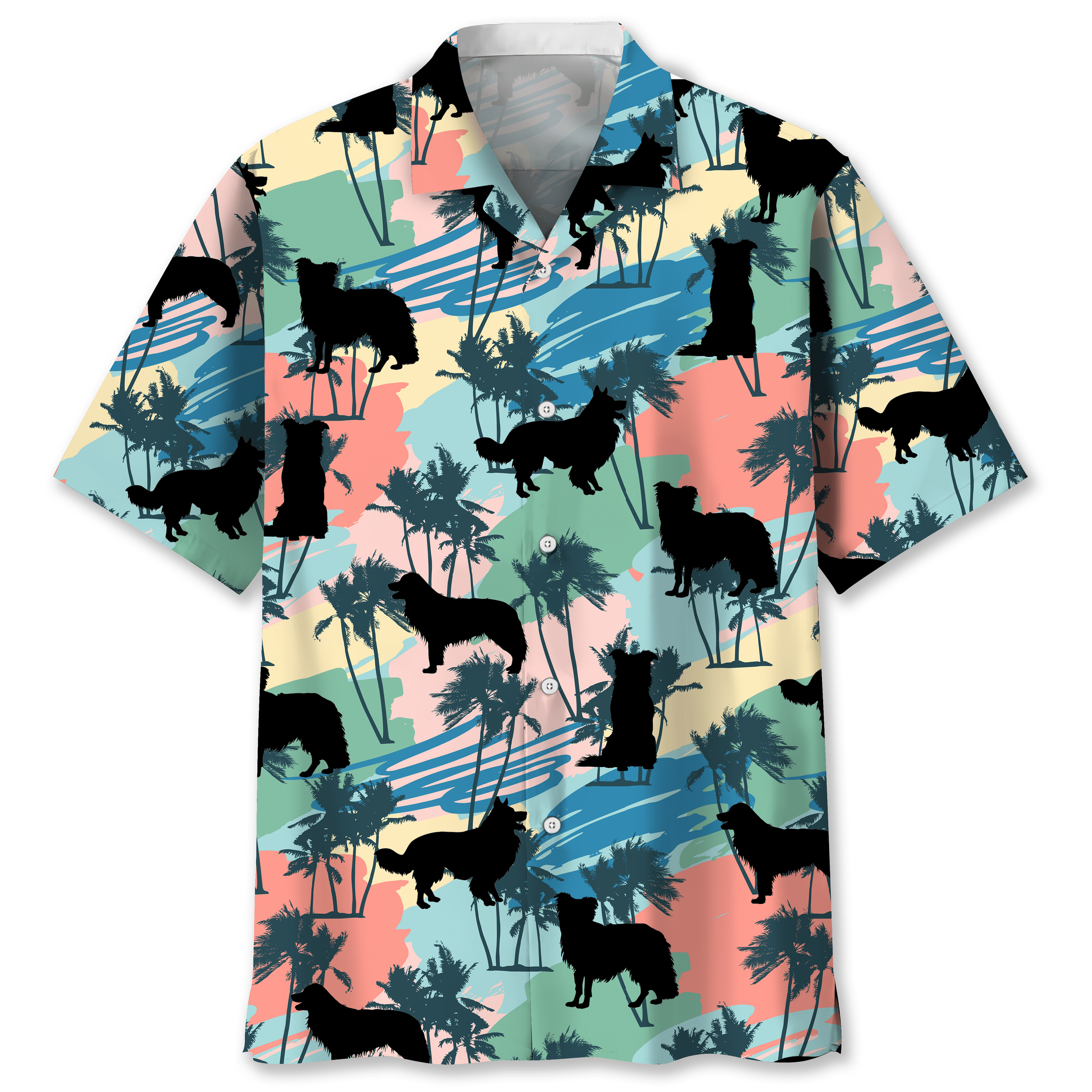 Border Collie Coconut Palm Hawaiian Shirt