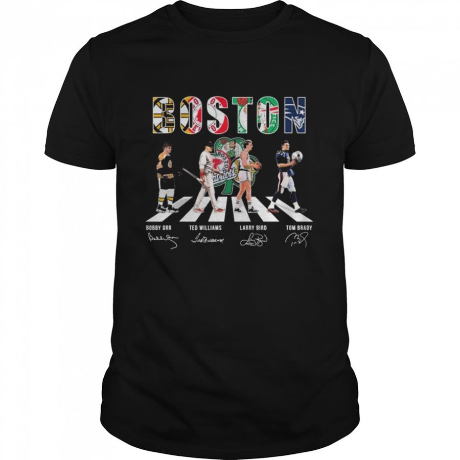 Boston Sports Bobby Orr Ted Williams Larry Bird And Tom Brady Abbey Road Signatures Shirt