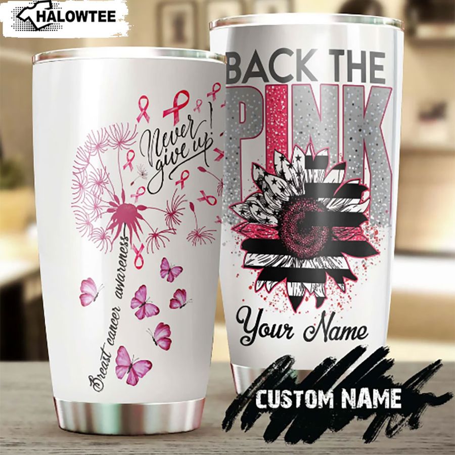 Breast Cancer Dandelion Sunflower Personalized Breast Cancer Awareness Tumbler Pink Ribbon Stainless Steel Tumbler