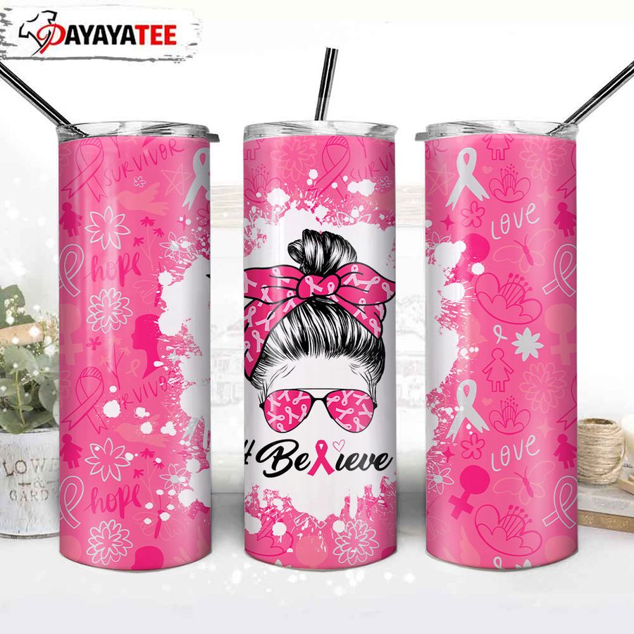 Breast Cancer Messy 20oz Stainless Steel Skinny Tumbler