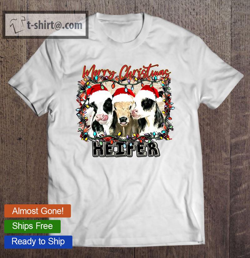 Buffalo Plaid Merry Christmas Heifer Farm Girl Cows Lover Pullover T-shirt