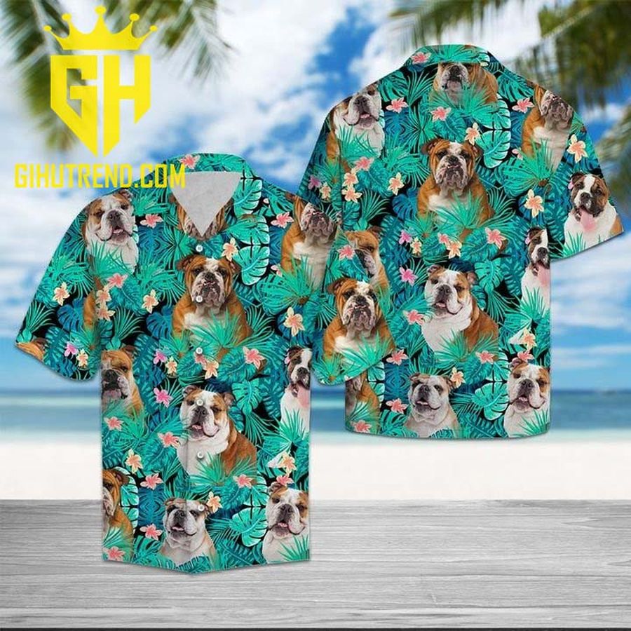 Bulldog tropical Hawaiian Beach Shirt