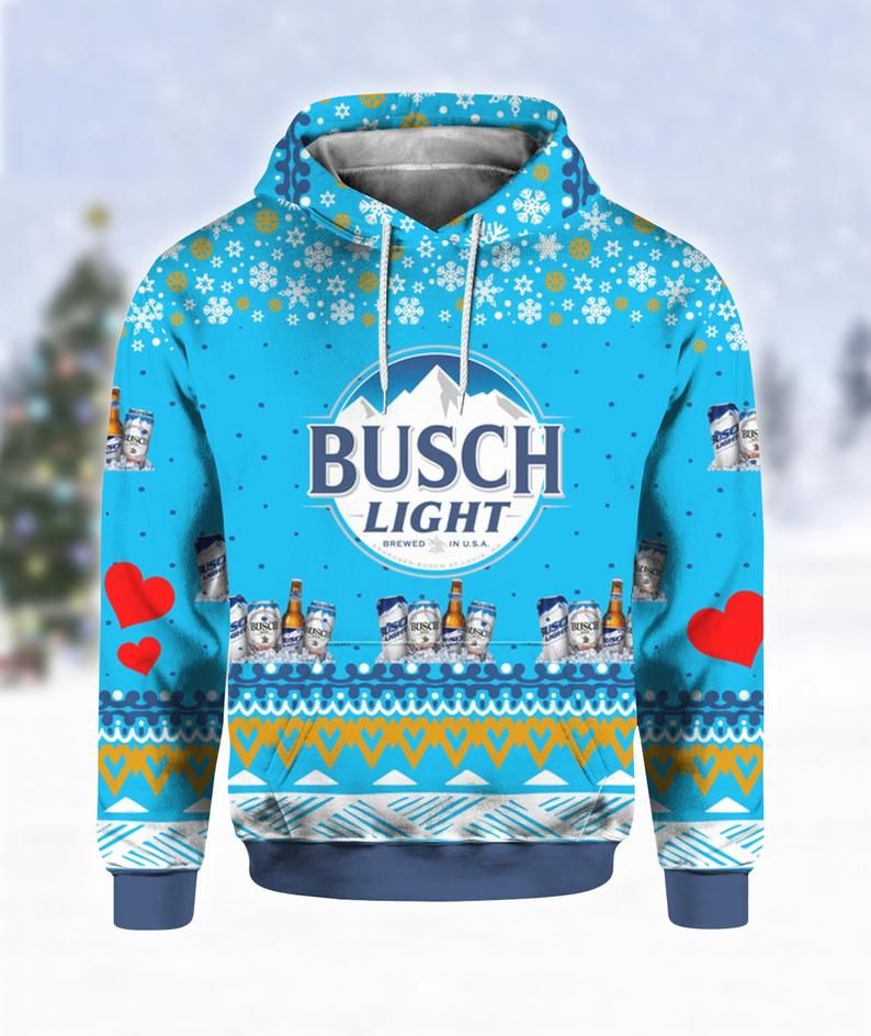 Busch Light Beer Print Ugly Christmas Hoodie 3D