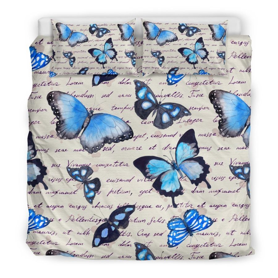 Butterfly Blue Pattern Print Duvet Cover Bedding Set