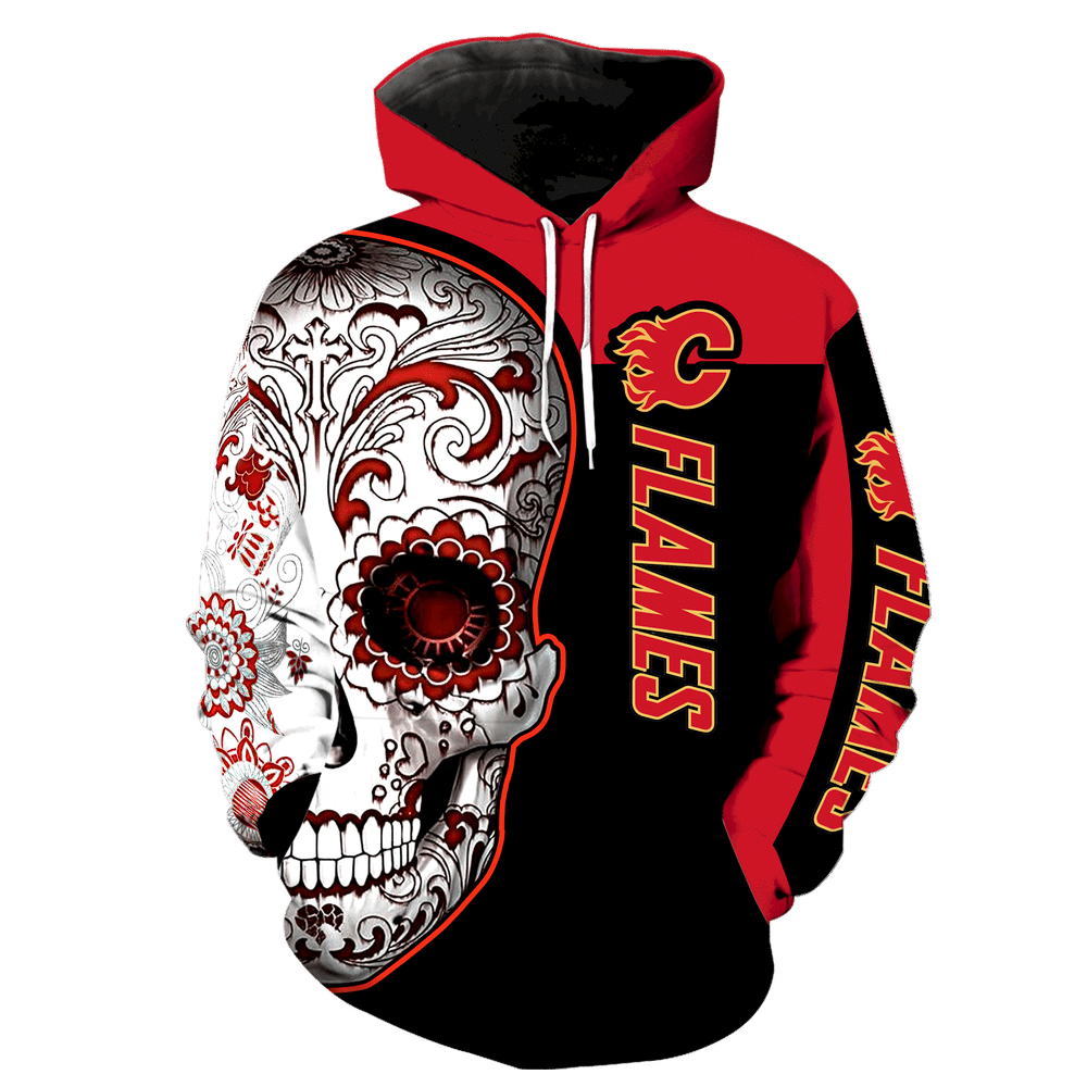 Calgary Flames Skull New Full Over Print V1317 Hoodie Zipper