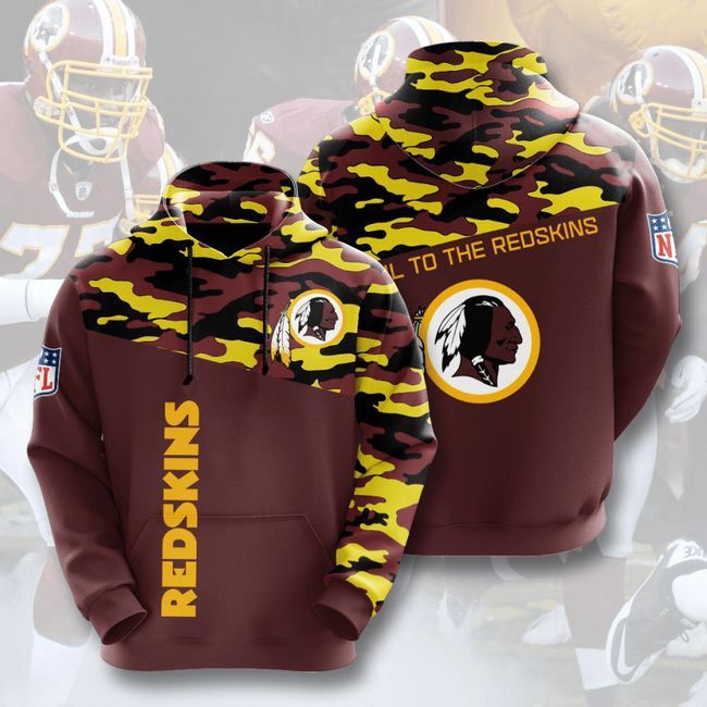 Camo Hail To The Redskins 3D Redskins Hoodie Hooded Pocket Pullover
