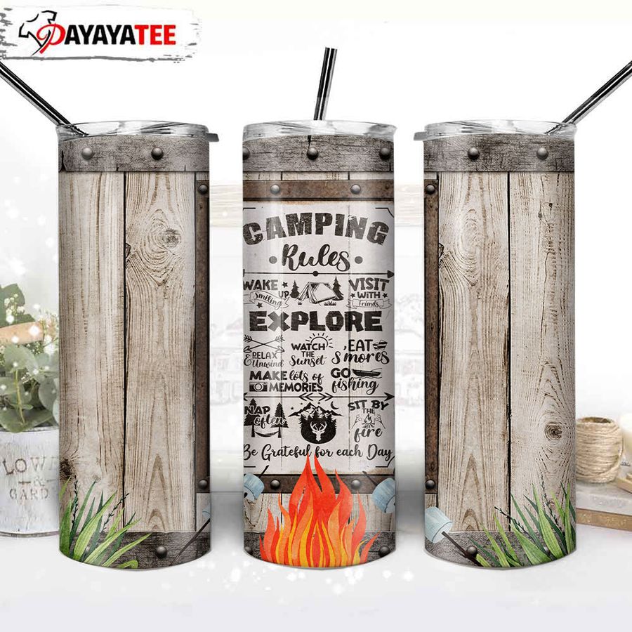 Camping Rules Camp 20oz Stainless Steel Skinny Tumbler