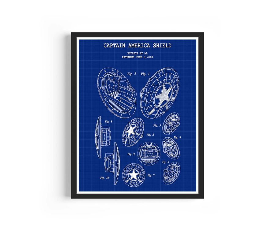 Captain America Patent Print, Shield Blueprint, Super Hero Blueprint, Man Cave Décor, Avengers poster, Digital Download, (4 Jpeg Files)