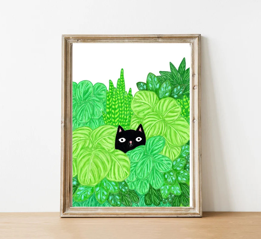 Cat and Houseplants Print Poster