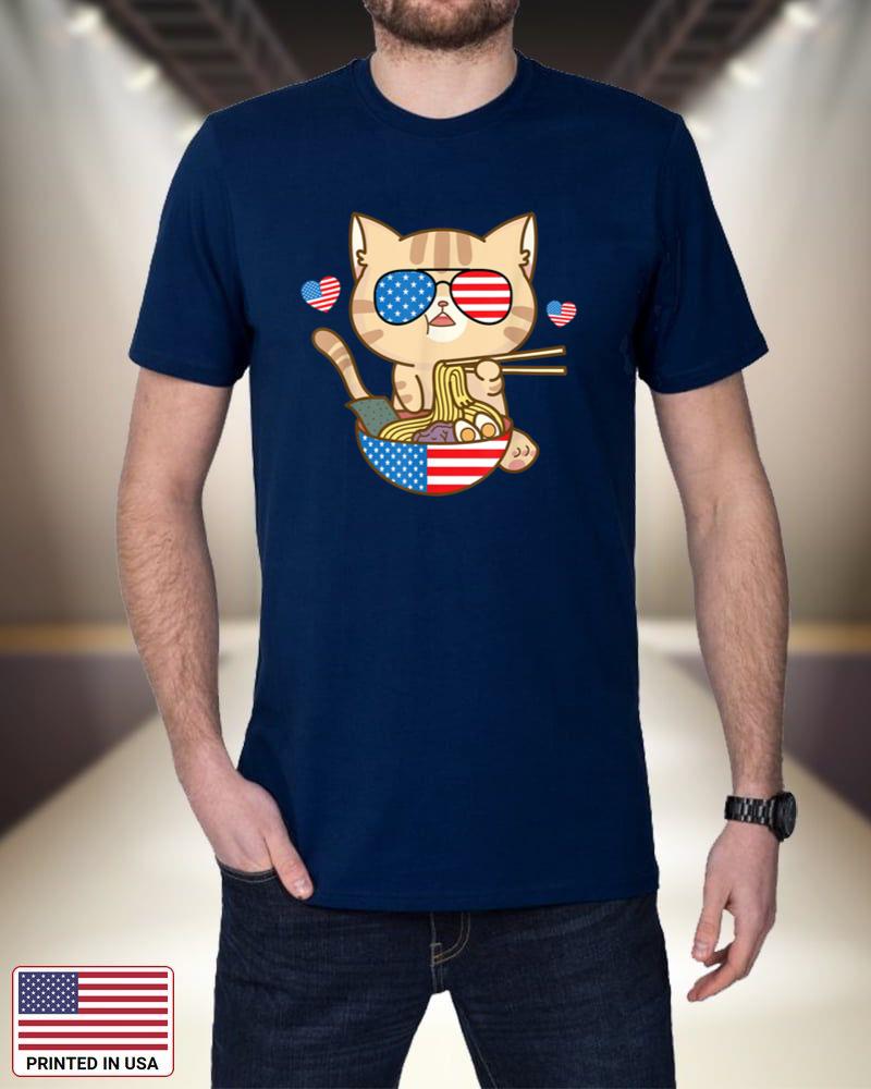 Cat Ramen American Anime Flag 4th Of July Funny Patriotic ZlGCE