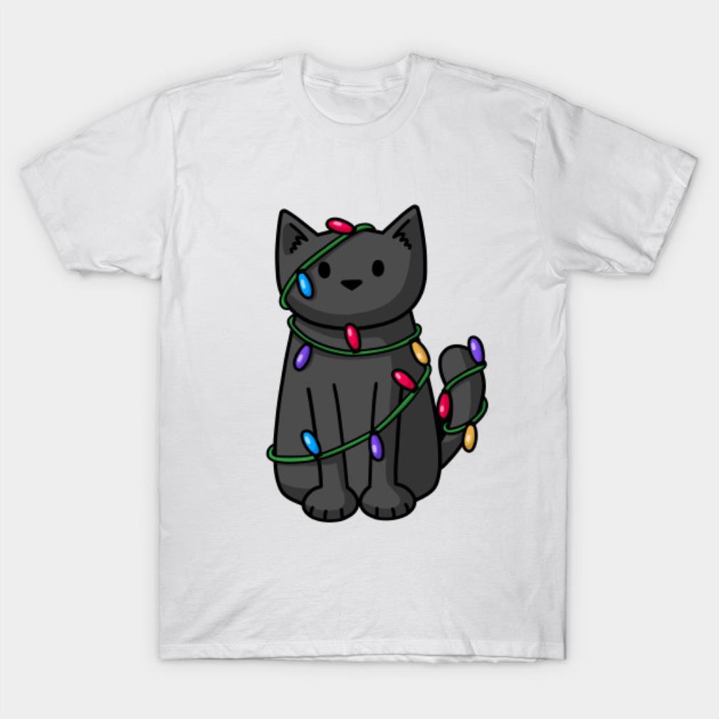 Cat wrapped up in lights Christmas T-shirt