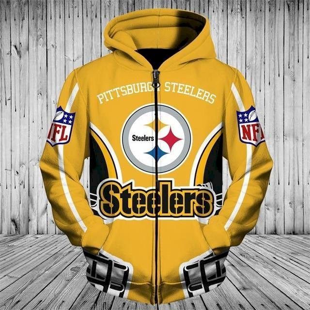 Creed tragt klog Cheap Price Hoodies 3D Pittsburgh Steelers Zip Up Hoodies