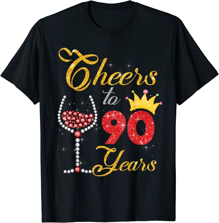 Cheers to 90 Years 1932 90th Birthday Wine Diamond Funny_1