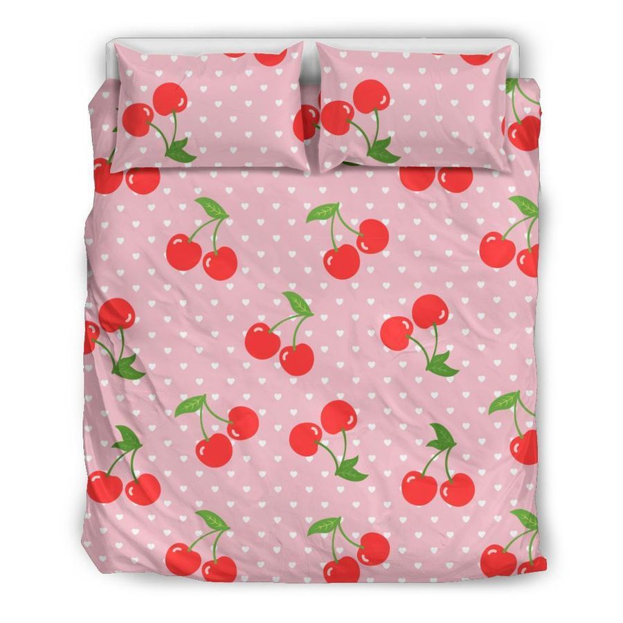 Cherry Heart Dot Pattern Print Duvet Cover Bedding Set