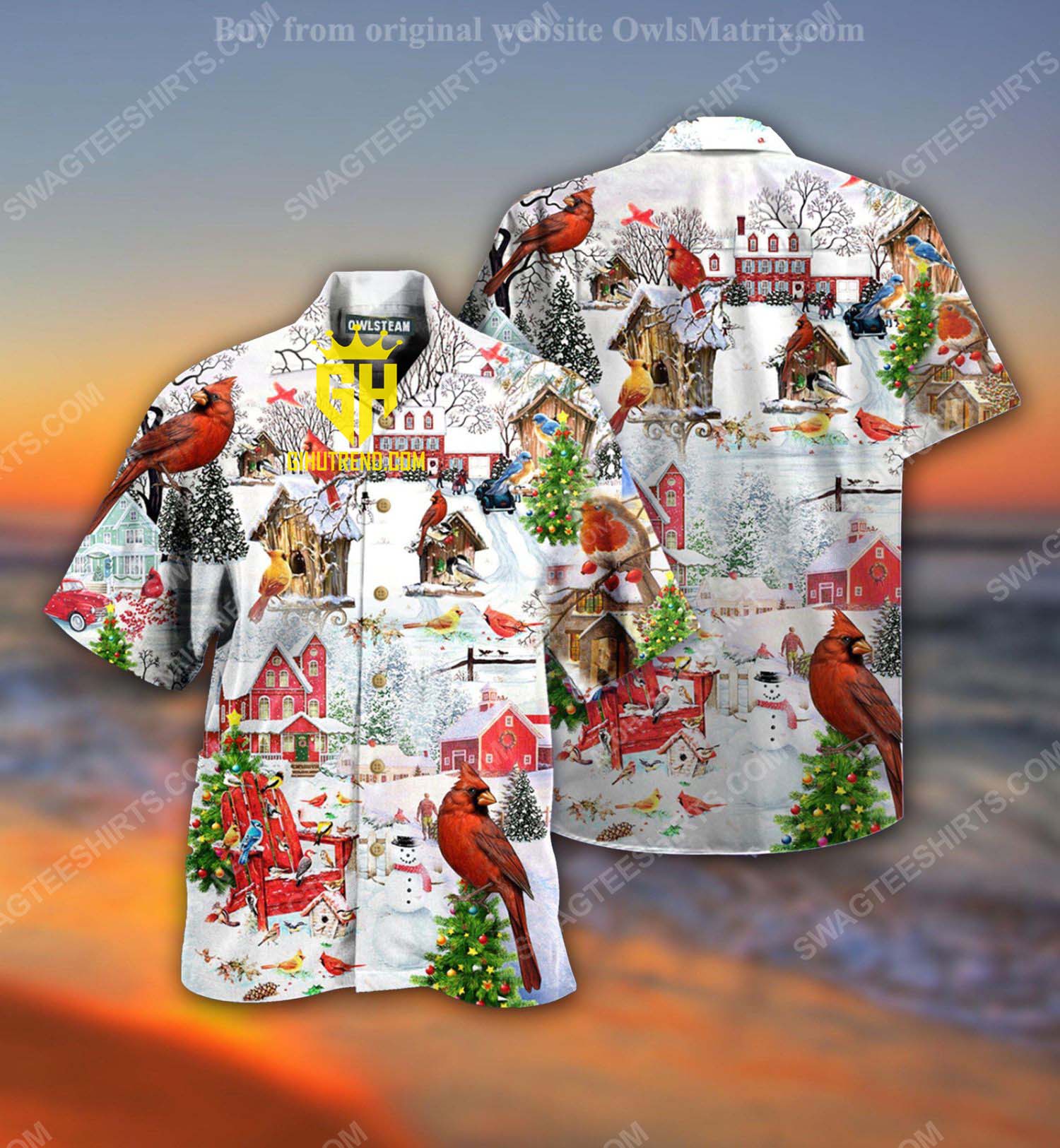 Christmas holiday cardinal bird full print hawaiian Shirt And Hawaiian Shorts