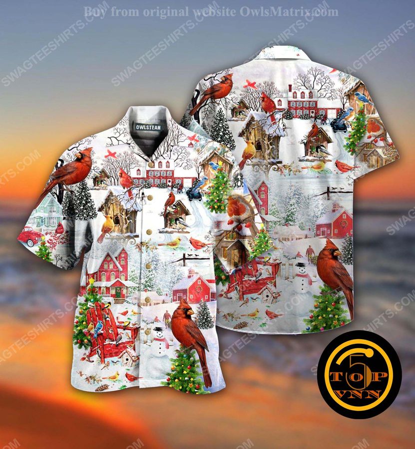 Christmas holiday cardinal bird hawaiian shirt and shorts