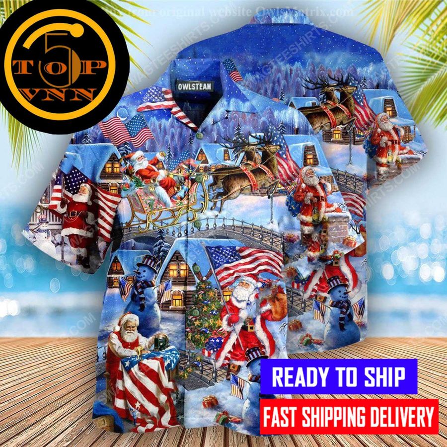 Christmas holiday santa american patriots full print Hawaiian Shirt And Shorts