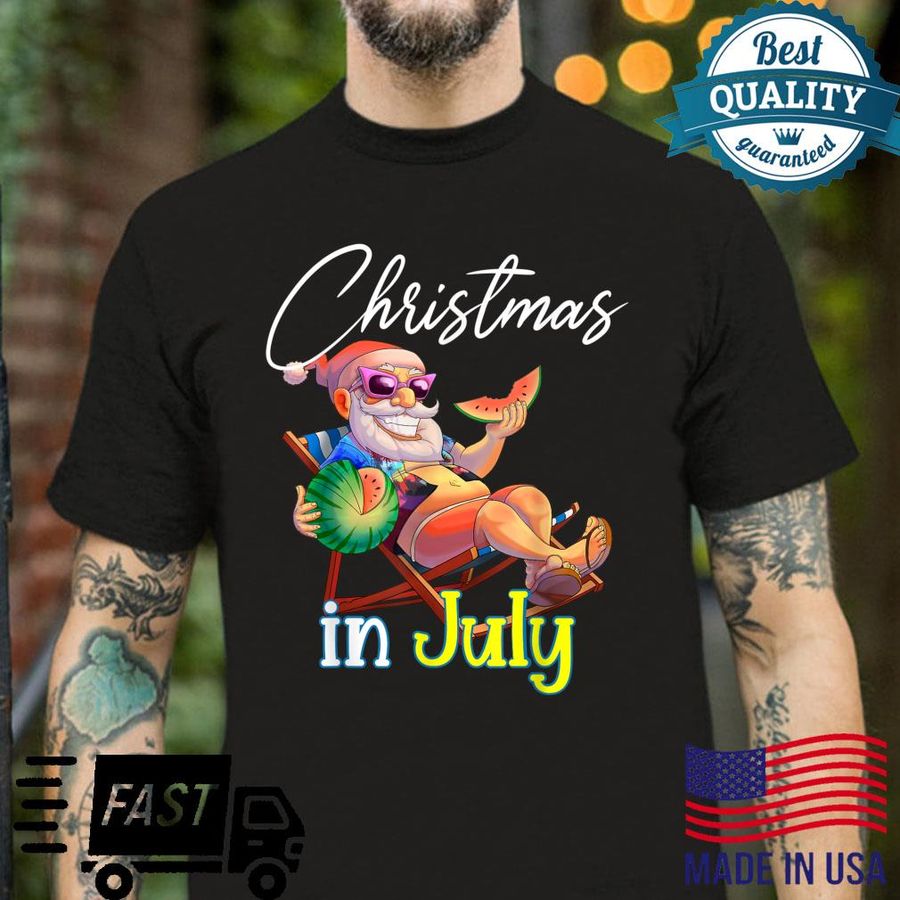 Christmas In July Santa Claus Watermelon Beach Summer Shirt