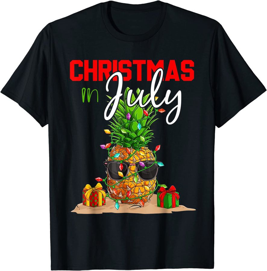 Christmas In July Shirt Pineapple Xmas Tree Summer Vacation